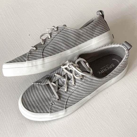 NEW SPERRY Crest Vibe Gray Metallic Stripe Memory Foam Top-Sider Shoes in Box - Picture 9 of 17